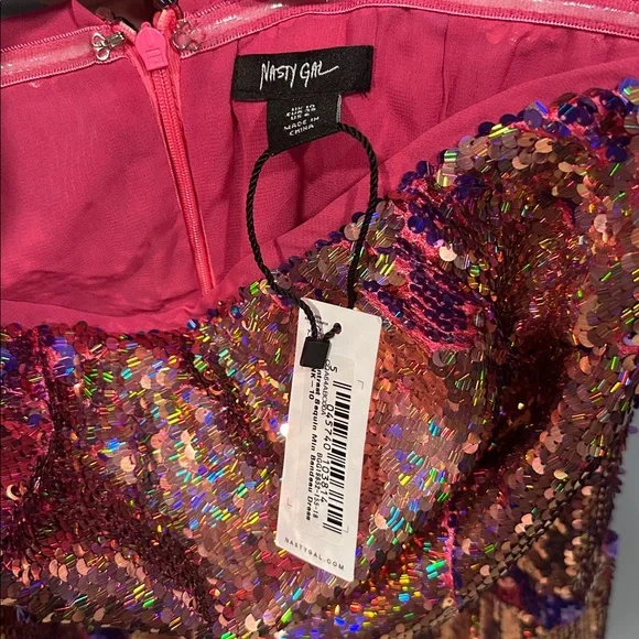 NastyGal Contrast Sequin Mini Bandeau Dress - Picture 6 of 8